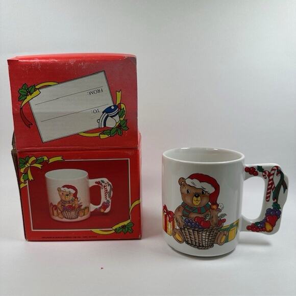 Toscany Collection Teddy Bear in Santa Hat Christmas Mug/Cup Stoneware 1980s VTG - Picture 16 of 16